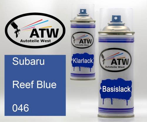 Subaru, Reef Blue, 046: 400ml Sprühdose + 400ml Klarlack - Set, von ATW Autoteile West.